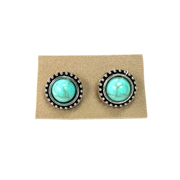 Jewelry - 🔴 5 for $10 ONE PAIR Silver & Turquoise Tone Round Shaped Stud Earrings